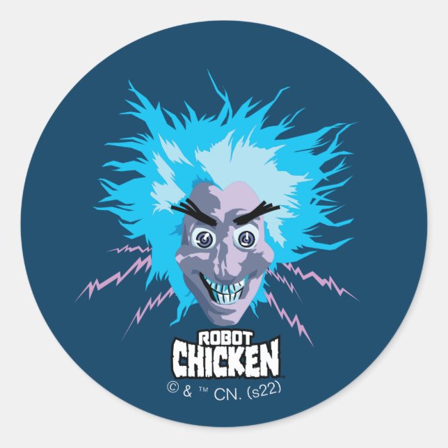 Sticker Rond Robot Chicken Scientist Head Graphic (Devant)