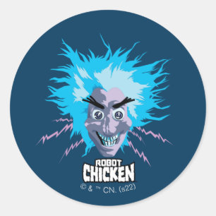 Sticker Rond Robot Chicken Scientist Head Graphic