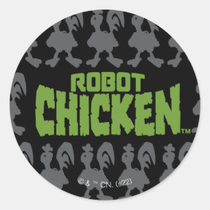 Sticker Rond Robot Chicken Silhouette Pattern