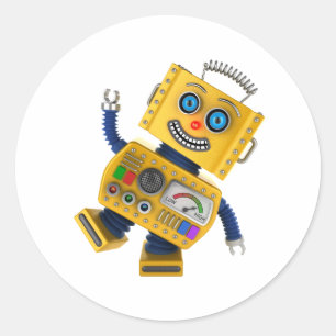 Sticker Rond Robot jaune maladroit de jouet