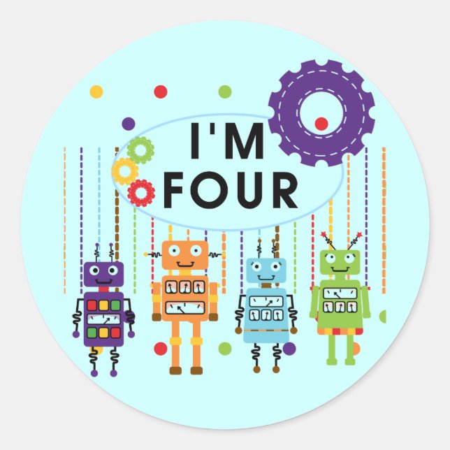 Sticker Rond Robot T-shirts et cadeaux d'anniversaire 4e (Devant)