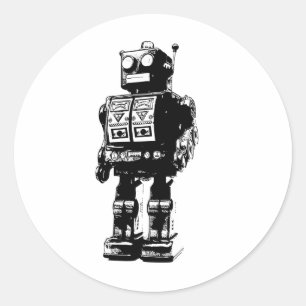 Sticker Rond Robot Vintage noir et blanc