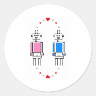 Sticker Rond Robots Love