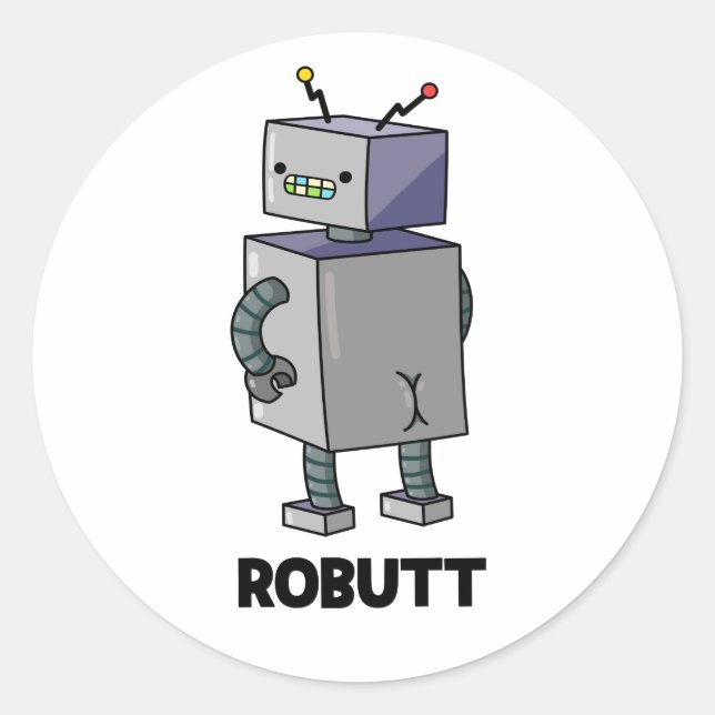 Sticker Rond Robutt Funny Robot Pun (Devant)