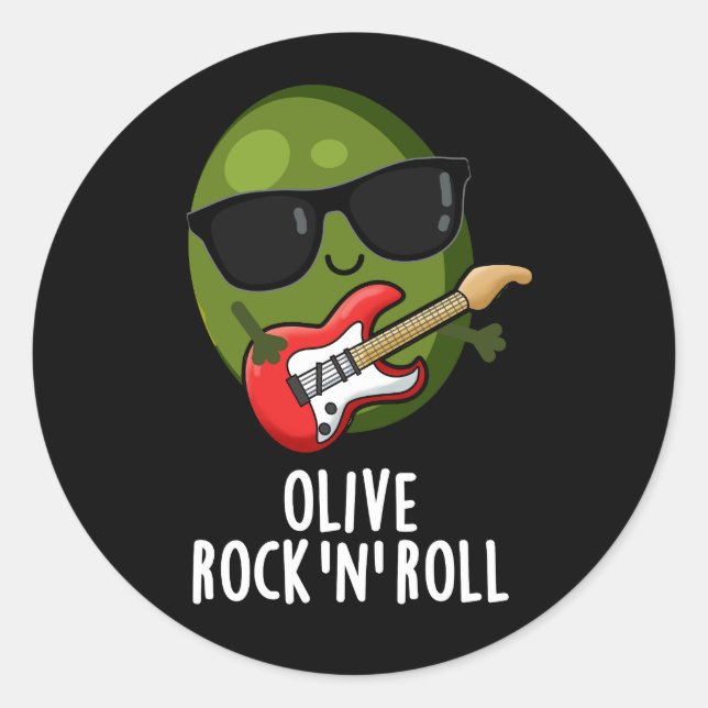 Sticker Rond Rocher D'Olive Et Rouleau Funny Rocker Pun D'Olive (Devant)