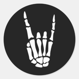 Sticker Rond Rocher sur squelette Signe main - Hallowee minimal