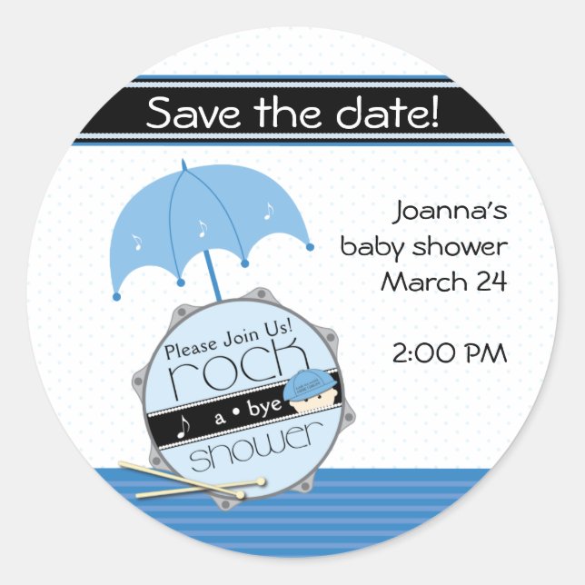 Sticker Rond Rock a Bye Baby shower Enregistrer l'étiquette de  (Devant)