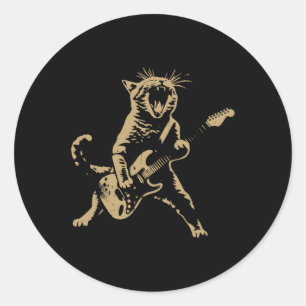 Sticker Rond Rock Chat Jouer Guitare - Drôle Guitare Chat