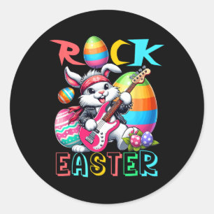 Sticker Rond Rock Costume de Pâques Bunny Jouer Guitare Guitari
