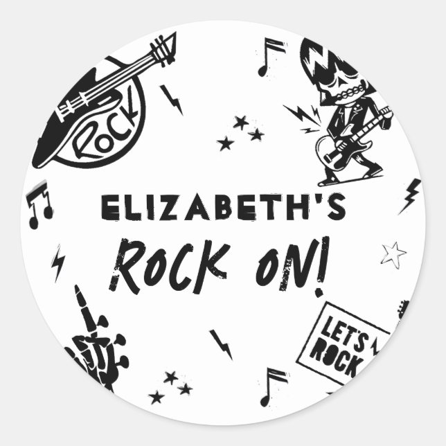 Sticker Rond Rock et Roll Black & White Anniversaire Party (Devant)