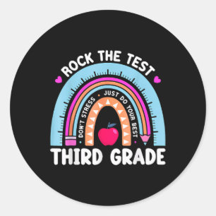 Sticker Rond Rock Le Jour de l'examen Enseignant 3e année Trois