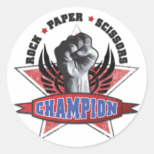 Sticker Rond Rock, Papier, Champion des ciseaux