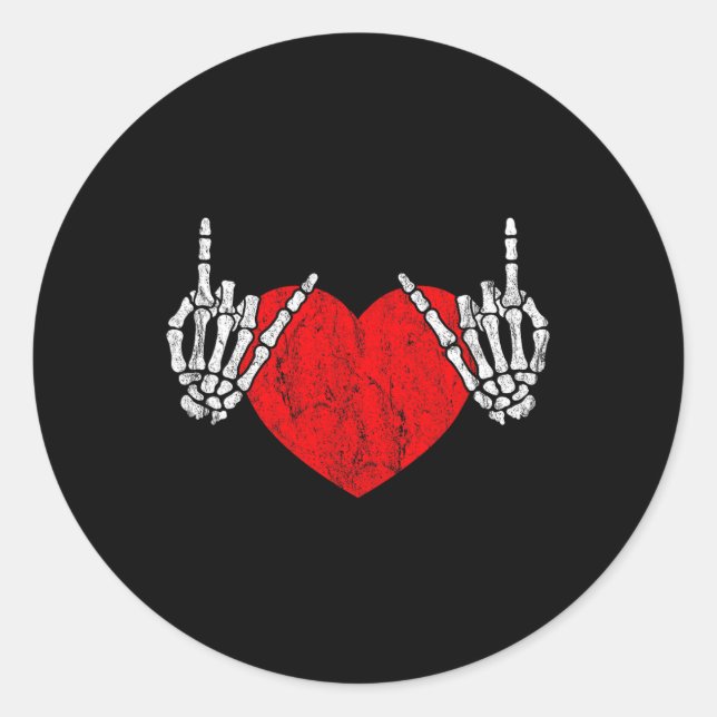 Sticker Rond Rock Skeleton Coeur Main Rock Et Rouleau (Devant)
