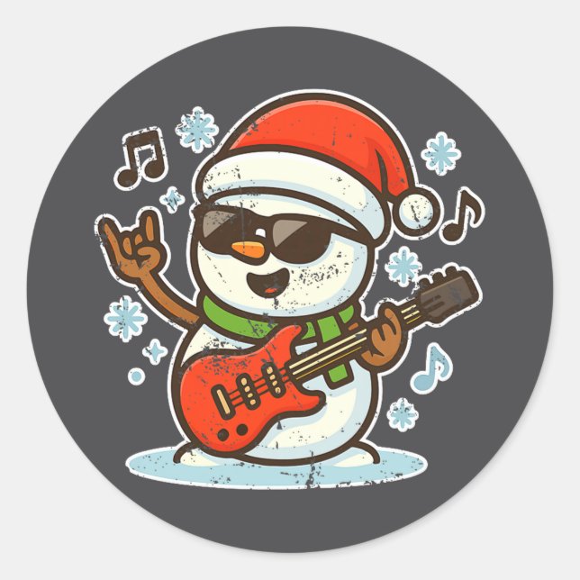 Sticker Rond Rock Snowman With Guitar Premium Tri-blend  (Devant)