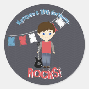 Sticker Rond Rock Star Birthday Boy