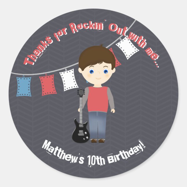 Sticker Rond Rock Star Birthday Boy (Devant)