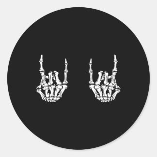 Sticker Rond Rock Star Rock Skeleton Hands Rockfun Hallow