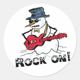 Sticker Rond Rock Sur Guitare Jouer Snowman