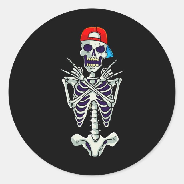 Sticker Rond Rock Sur Rocker Skeleton Mains Costume Drôle Hallo (Devant)