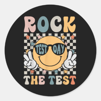 Sticker Rond Rock The Test Day Retro Smile Face Teacher