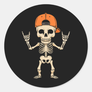 Sticker Rond Rocker Skeleton Casquette Halloween Punk Rock Homm
