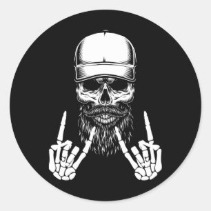 Sticker Rond Rocker Skeleton Casquette Skin Cool Halloween Punk