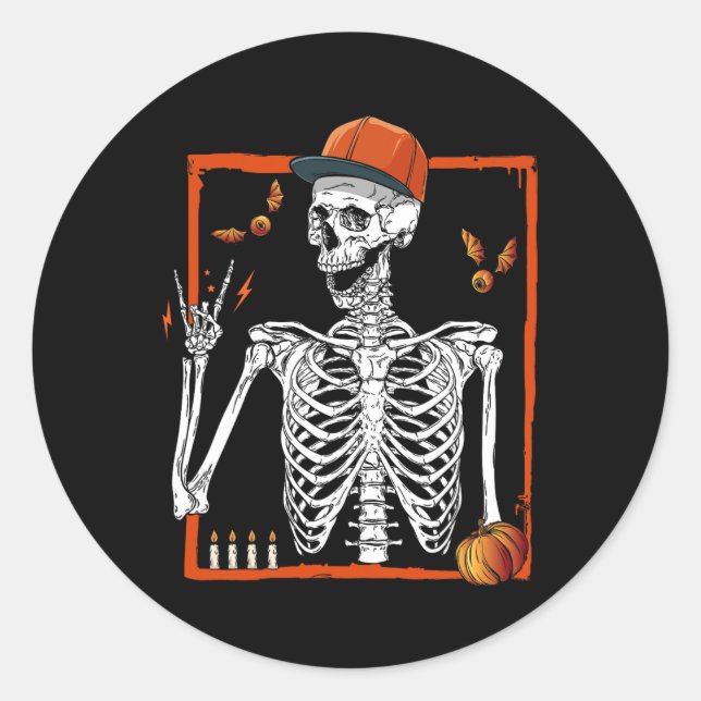 Sticker Rond Rocker Skeleton Rocher À La Main Sur Costume Amusa (Devant)