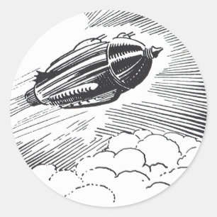 Sticker Rond Rocket de vaisseau spatial de science-fiction vint