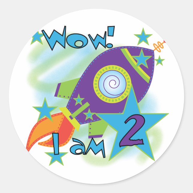 Sticker Rond Rocket Ship 2e Anniversaire T-shirts et cadeaux (Devant)