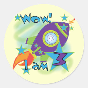 Sticker Rond Rocket Ship 3e Anniversaire T-shirts et cadeaux