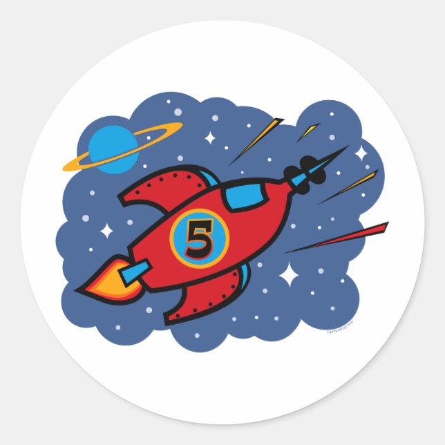 Sticker Rond Rocket Ship 5e anniversaire (Devant)