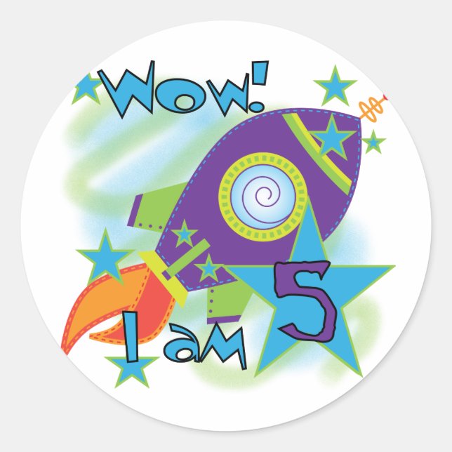 Sticker Rond Rocket Ship 5e Anniversaire T-shirts et cadeaux (Devant)