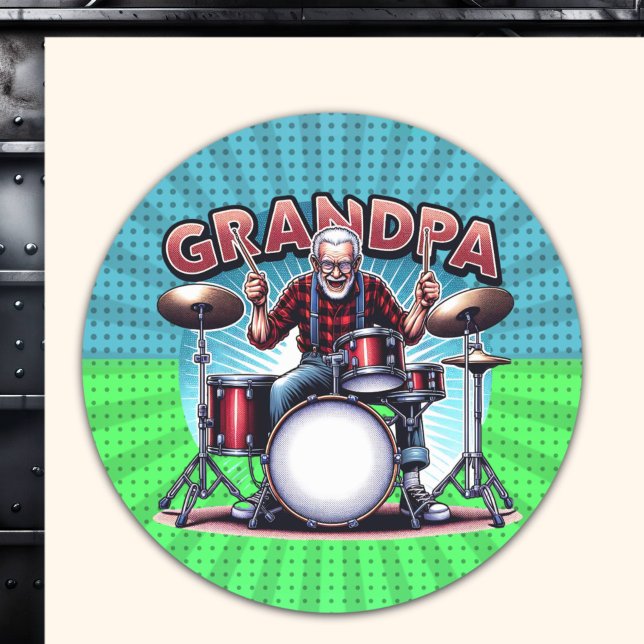 Sticker Rond Rockin' Grandpa Jouer des tambours (Créateur téléchargé)
