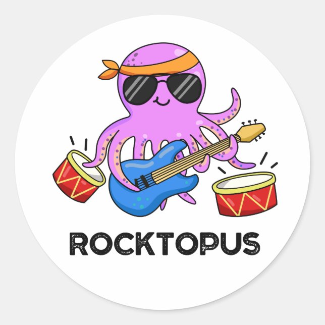 Sticker Rond Rocktopus Funny Rock Band Pun de pieuvre (Devant)