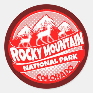 Sticker Rond Rocky Mountain Park Colorado logo rouge autocollan