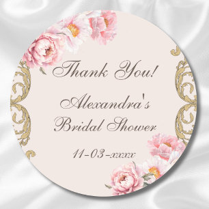 Sticker Rond Rococo Peony rose Floral Fête des mariées Merci