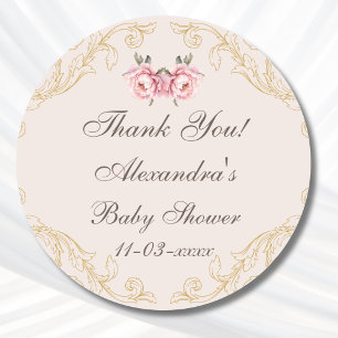 Sticker Rond Rococo Rococo Rococo Fleurs Baby shower Merci