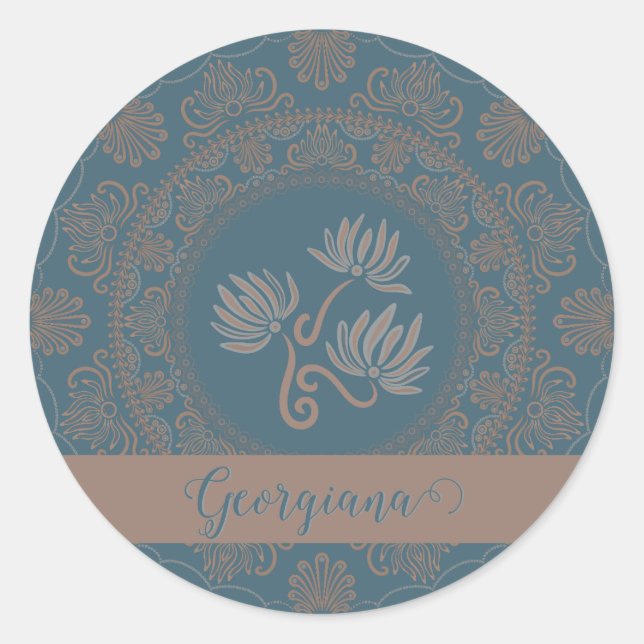Sticker Rond Rococo Turquoise doré personnalisé Lotus Dot Manda (Devant)