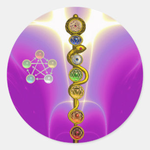 STICKER ROND RODE D'ASCLEPIUS 7 CHAKRAS, YOGA, ÉNERGIE SPIRITUE