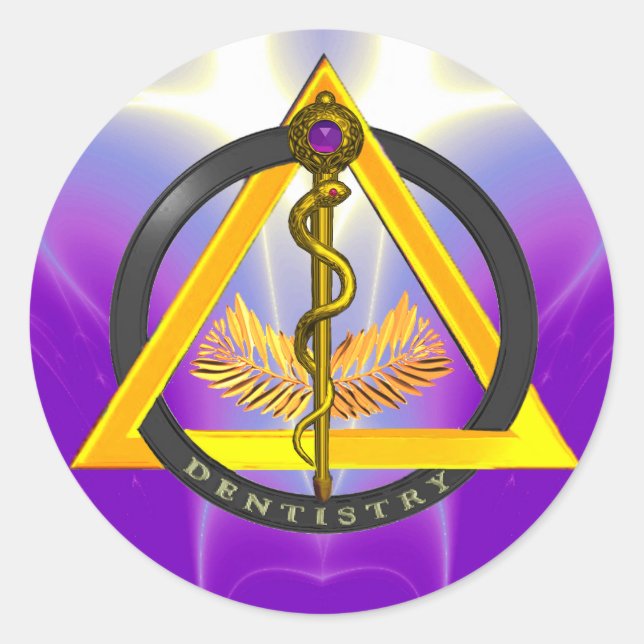 STICKER ROND RODE DU SYMBOLE DE DENTISSE DENTISTE ASCLEPIUS (Devant)