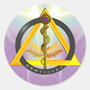 STICKER ROND RODE DU SYMBOLE DE DENTISSE DENTISTE ASCLEPIUS