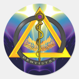 STICKER ROND RODE DU SYMBOLE DE DENTISSE DENTISTE ASCLEPIUS