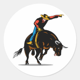 Sticker Rond Rodeo cowboy à cheval