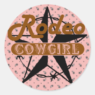 Sticker Rond Rodeo Cowgirl rose Bandanna Star Barbed Wire