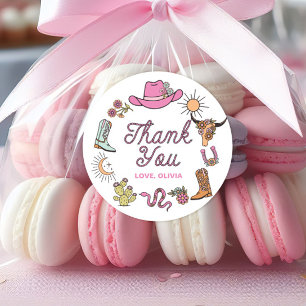 Sticker Rond Rodeo Rose Anniversaire Cowboy Occidental Merci