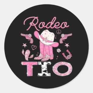 Sticker Rond Rodeo Tio 1er Anniversaire Bottes Roses Disco Cowg