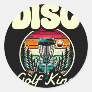 Sticker Rond Roi du Disc Golf Coucher de soleil Rétro Forêt 