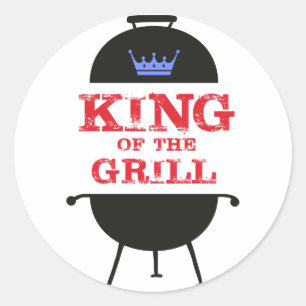 Sticker Rond Roi Du Grill, Rouge Couronne Bleue