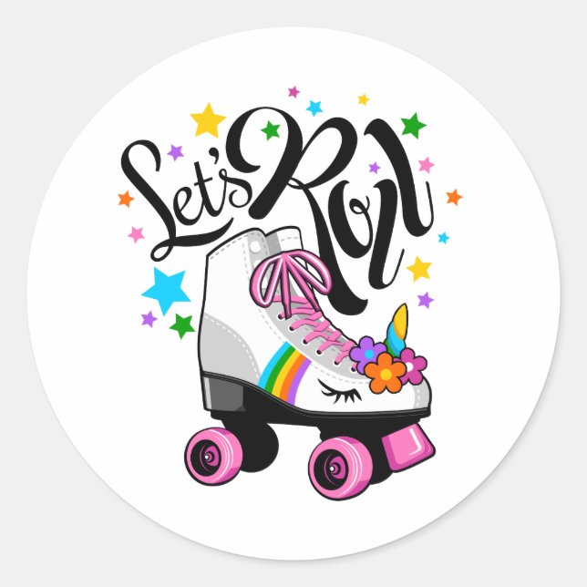 Sticker Rond Roll Unicorn Roller skate (Devant)