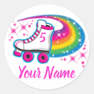 Sticker Rond Roller Skate Rainbow Sparkle Anniversaire Fille N'